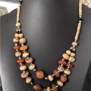 Bone and Carnelian  Stone Necklace in Earthy Tones